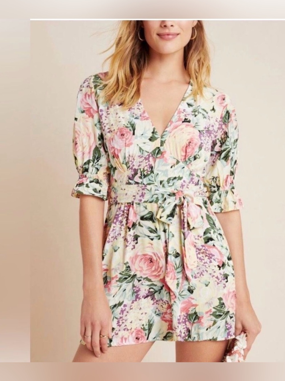 Faithfull the Brand Ana Floral Romper Playsuit V-Neck Size 10 EUC